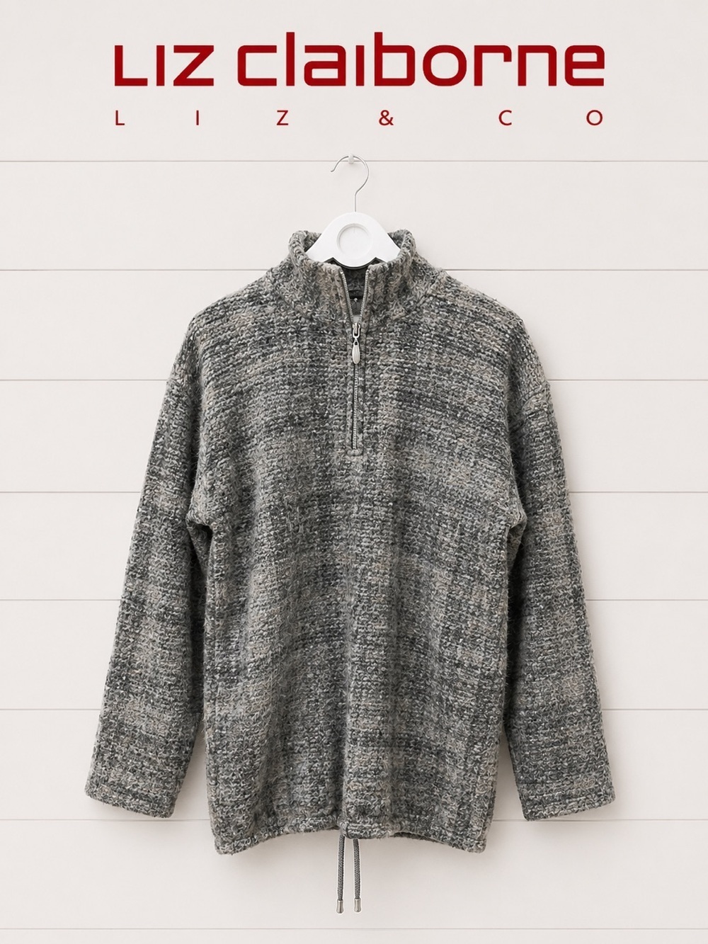 Grey Textured Half-Zip Sweater - Liz Claiborne Liz & Co - Size